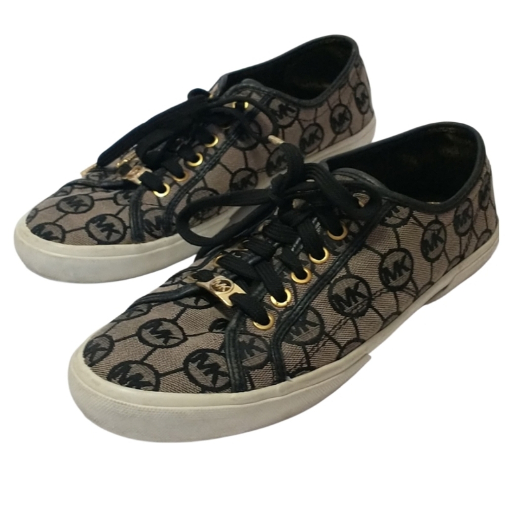 Michael Kors Black and Gold Patterned Sneakers. Size/9